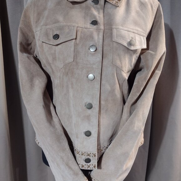 Women’s Tribal Suede Light Tan Jacket with Embellishments – Size 12 - Picture 2 of 16